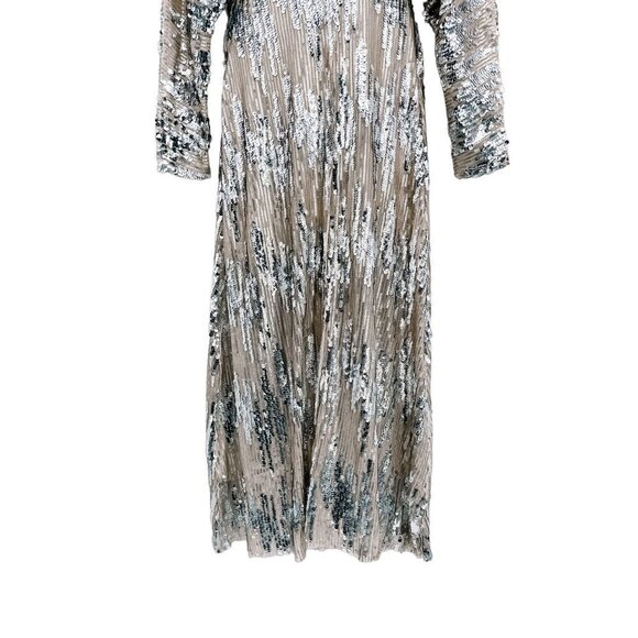 Zara Silver Sequin Maxi Dress Dolman Long Sleeve Metallic Blogger Fave Small - Picture 13 of 16